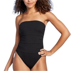 NWT Shade & Shore Black HIgh Leg Cheeky Swimsuit